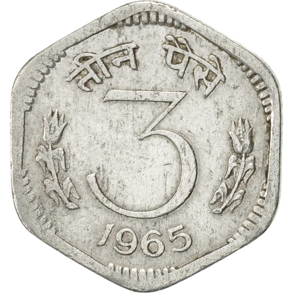 Coin, INDIA-REPUBLIC, 3 Paise, 1965, EF(40-45), Aluminum, KM:14.1