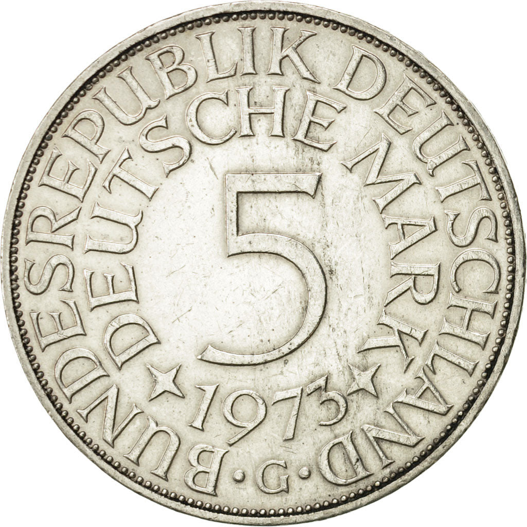 Coin, GERMANY - FEDERAL REPUBLIC, 5 Mark, 1973, Karlsruhe, AU(50-53), Silver