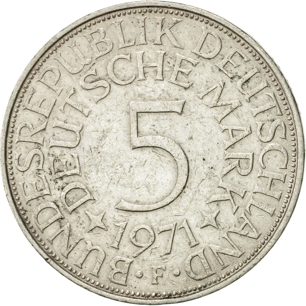 Coin, GERMANY - FEDERAL REPUBLIC, 5 Mark, 1971, Stuttgart, AU(50-53), Silver