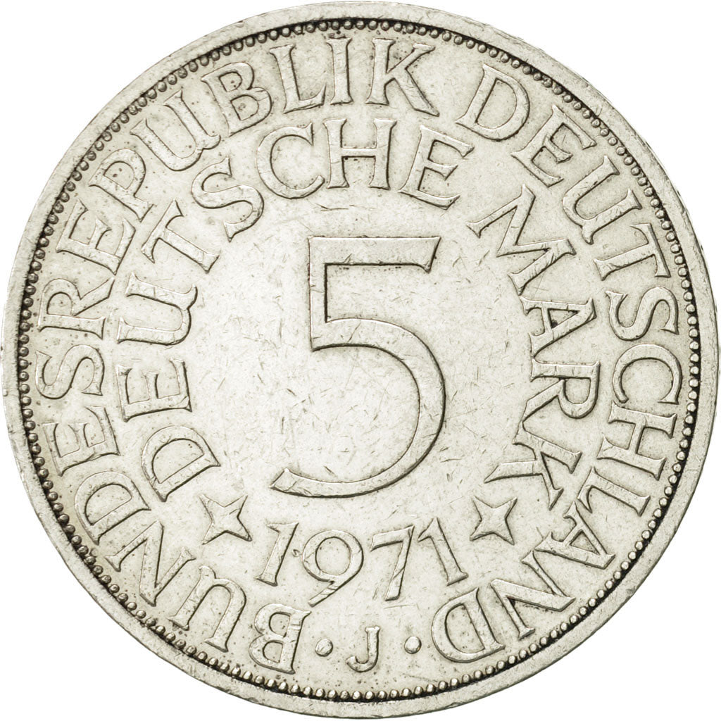 Moneta, GERMANIA - REPUBBLICA FEDERALE, 5 Mark, 1971, Hambourg, BB+, Argento
