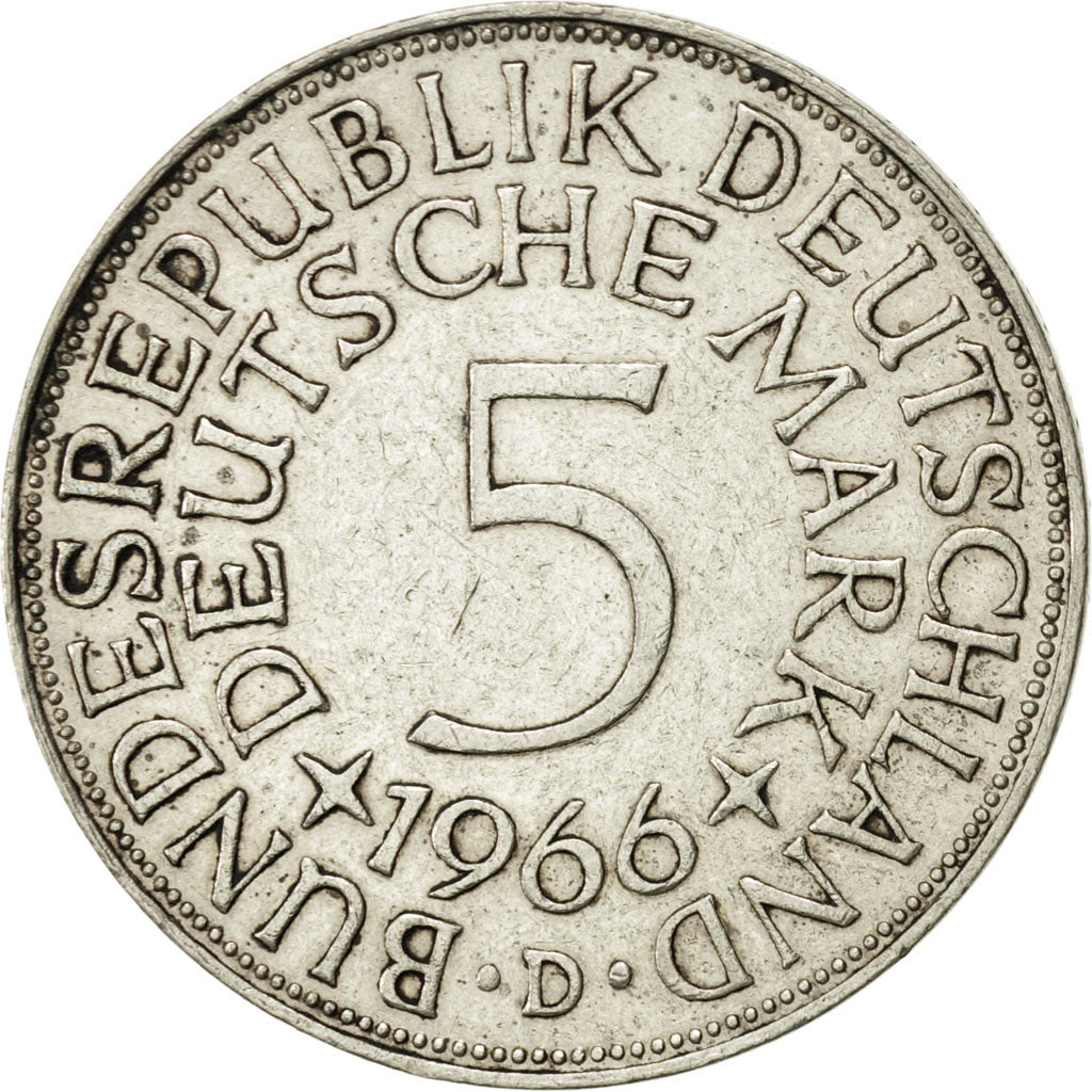 Coin, GERMANY - FEDERAL REPUBLIC, 5 Mark, 1966, Munich, AU(50-53), Silver