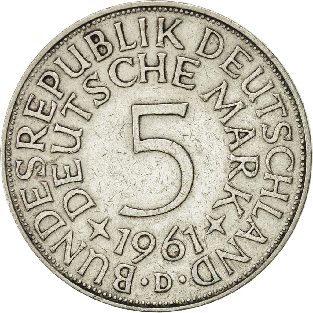 Münze, Bundesrepublik Deutschland, 5 Mark, 1961, Munich, SS+, Silber, KM:112.1