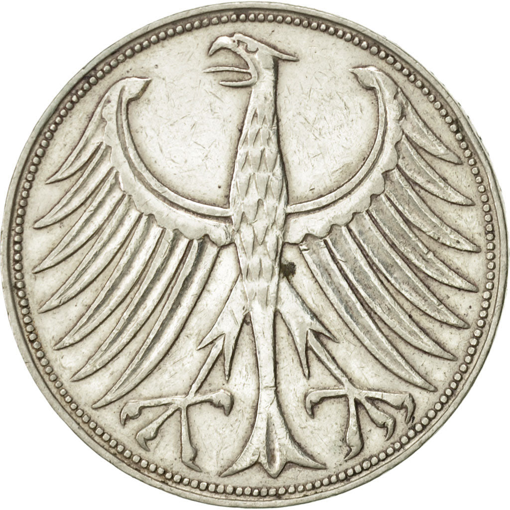 Coin, GERMANY - FEDERAL REPUBLIC, 5 Mark, 1961, Stuttgart, AU(50-53), Silver
