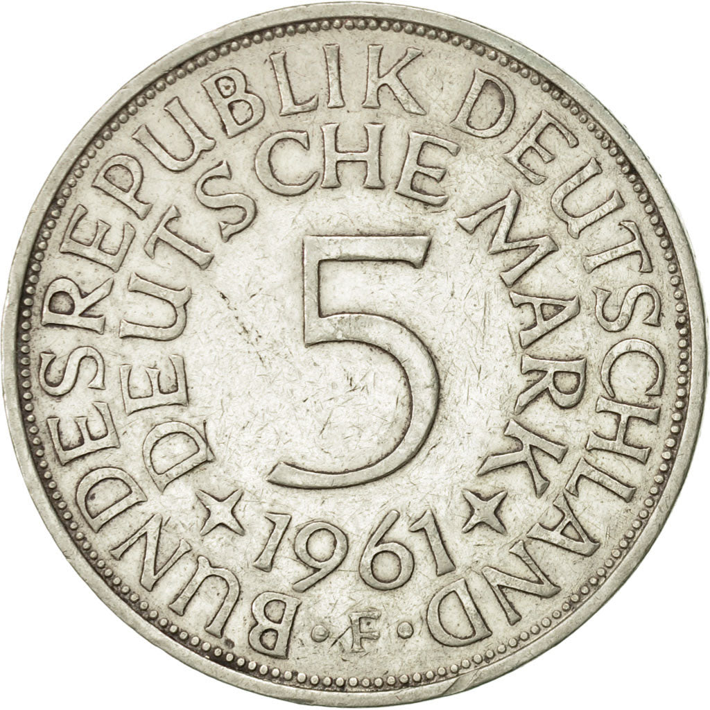 Coin, GERMANY - FEDERAL REPUBLIC, 5 Mark, 1961, Stuttgart, AU(50-53), Silver