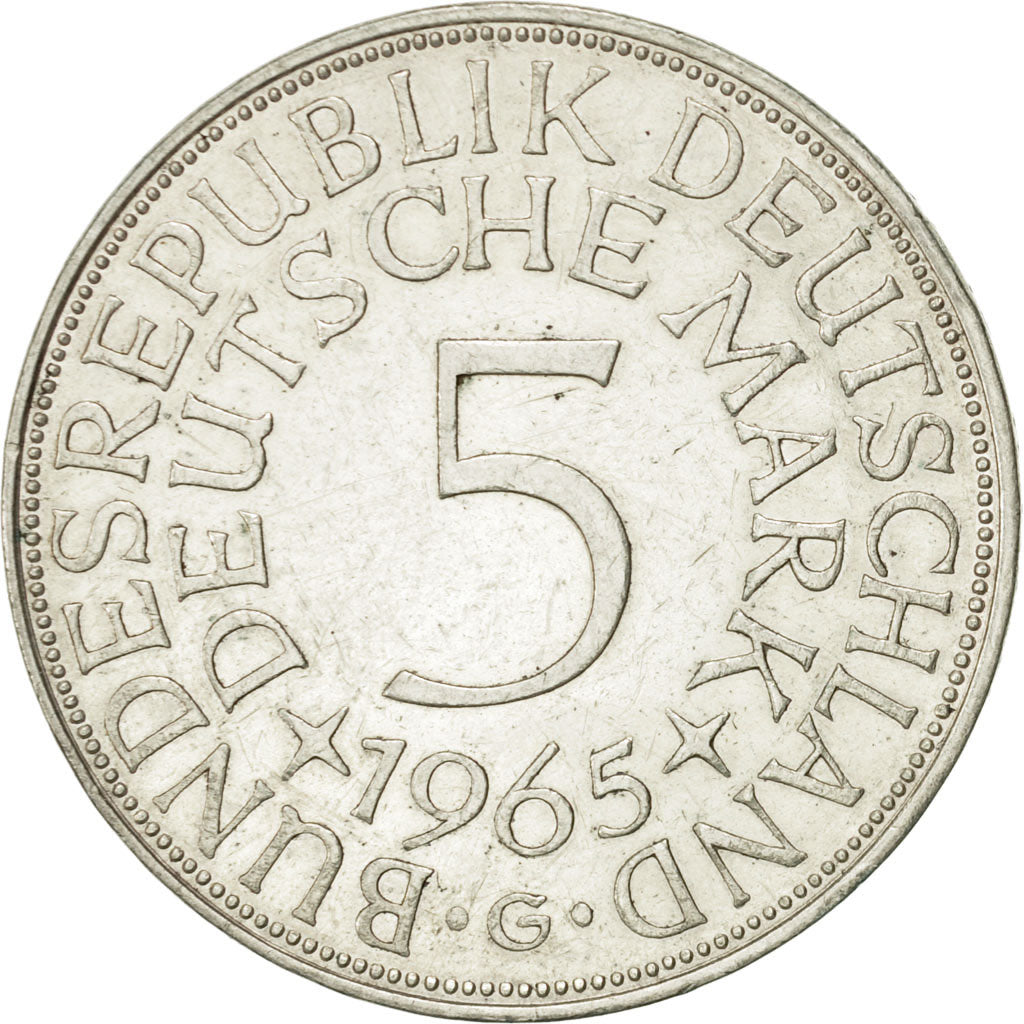 Coin, GERMANY - FEDERAL REPUBLIC, 5 Mark, 1965, Karlsruhe, AU(50-53), Silver