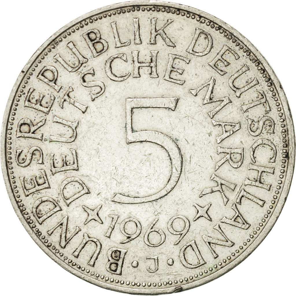 Coin, GERMANY - FEDERAL REPUBLIC, 5 Mark, 1969, Hambourg, AU(50-53), Silver
