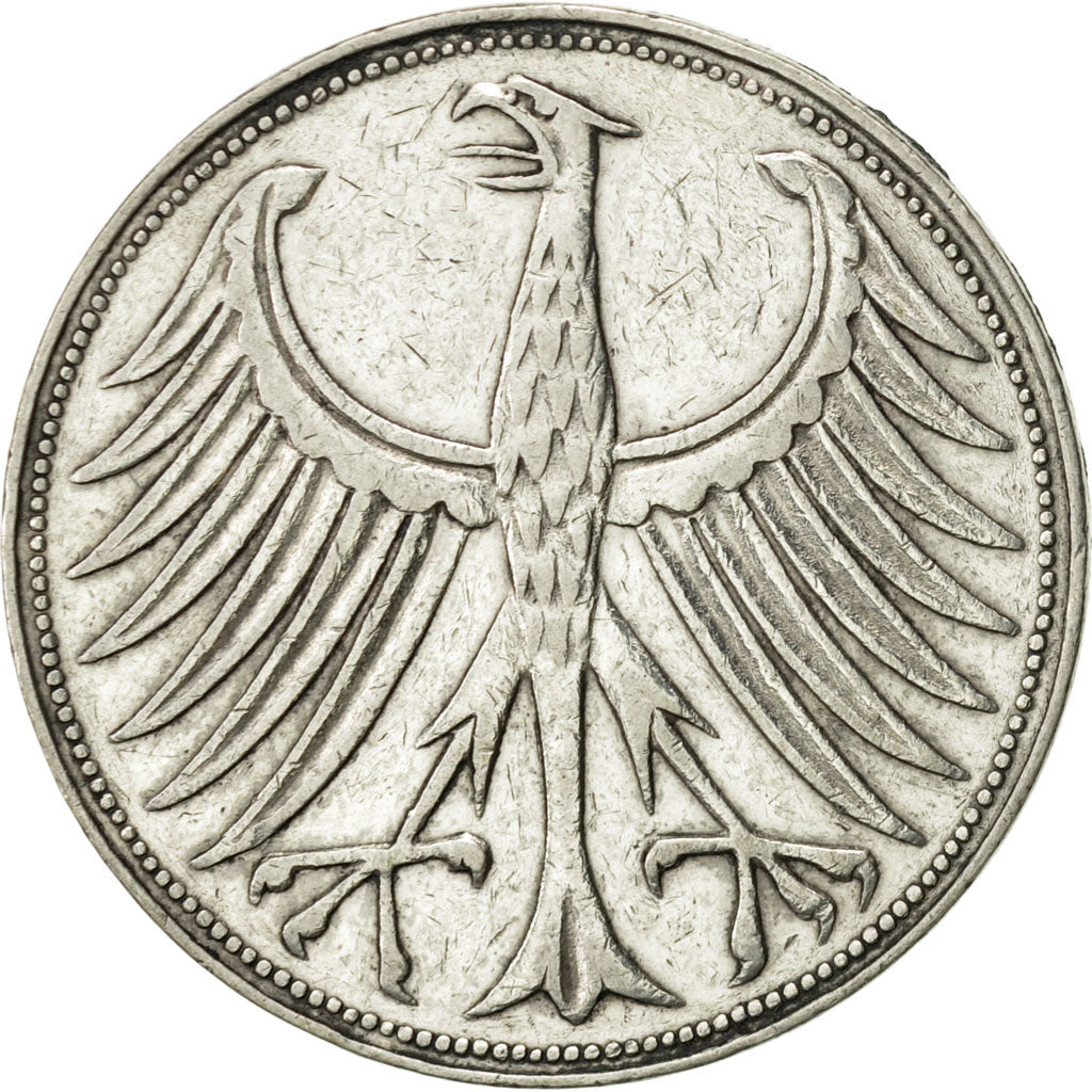 Coin, GERMANY - FEDERAL REPUBLIC, 5 Mark, 1958, Stuttgart, EF(40-45), Silver
