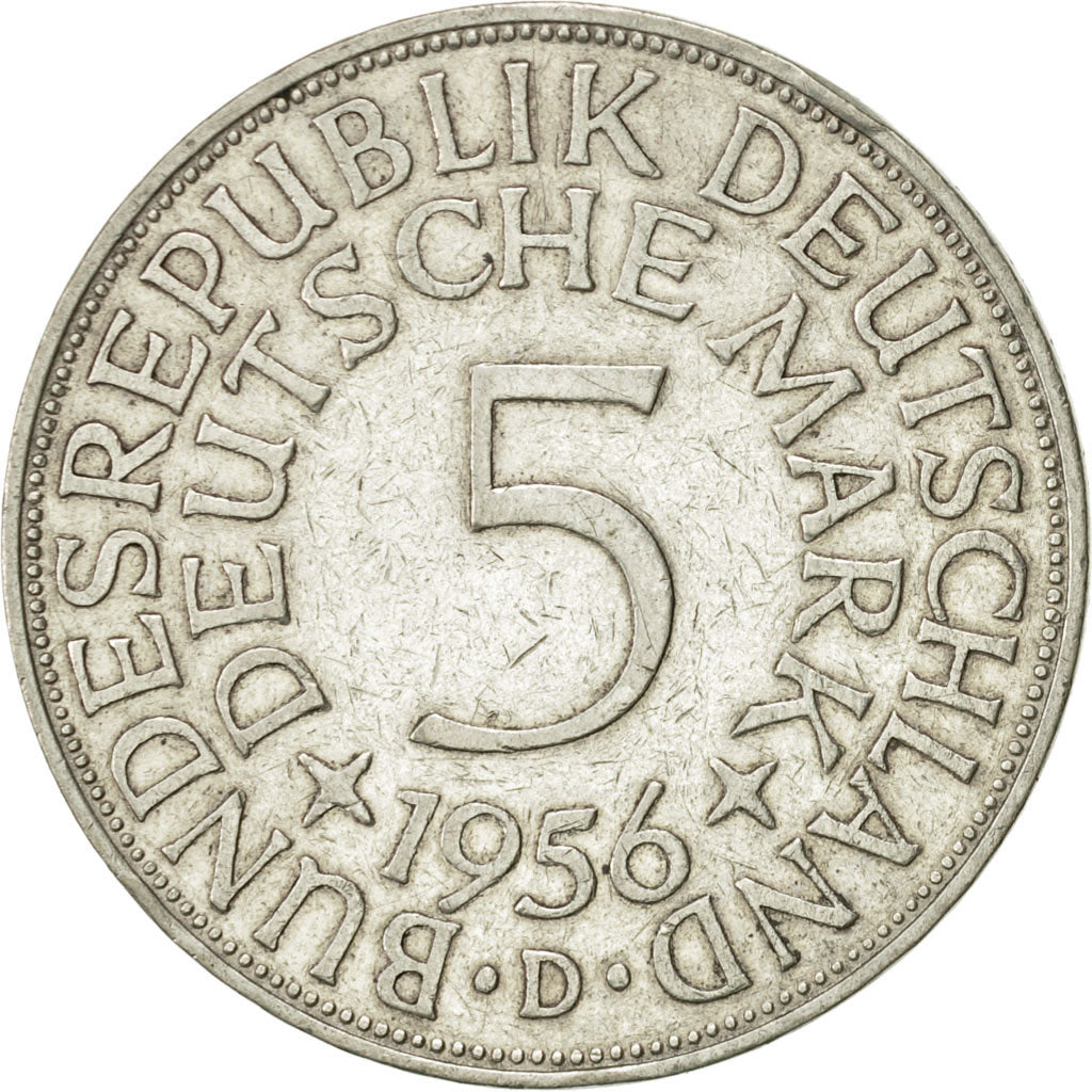 Munten, Federale Duitse Republiek, 5 Mark, 1956, Munich, PR, Zilver, KM:112.1