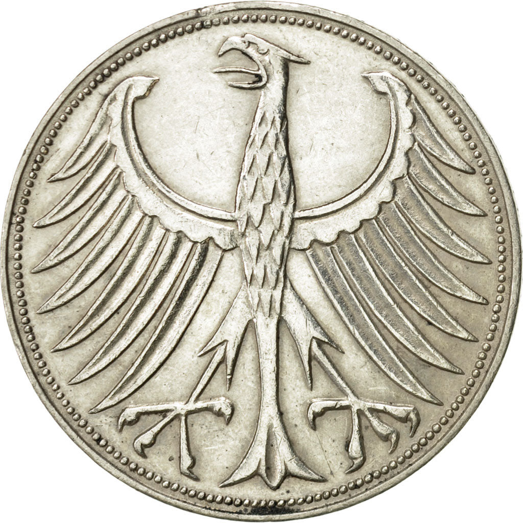 Moneta, Niemcy - RFN, 5 Mark, 1959, Karlsruhe, AU(55-58), Srebro, KM:112.1