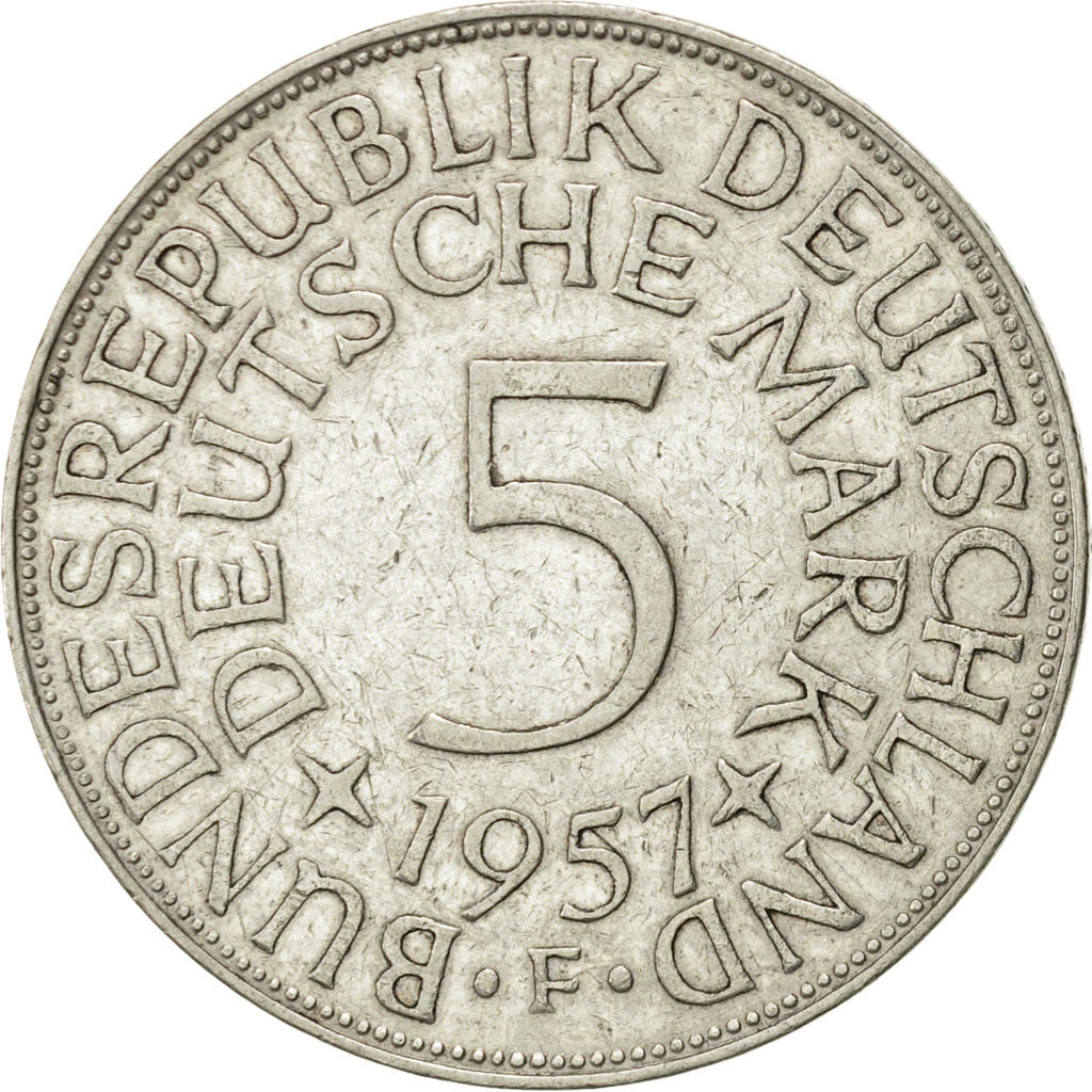 Coin, GERMANY - FEDERAL REPUBLIC, 5 Mark, 1957, Stuttgart, AU(50-53), Silver