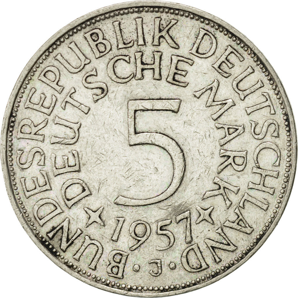 GERMANY - FEDERAL REPUBLIC, 5 Mark, 1957, Hambourg, AU(50-53), Silver, KM:112.1