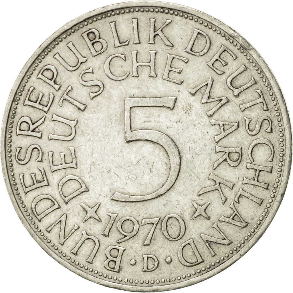 Coin, GERMANY - FEDERAL REPUBLIC, 5 Mark, 1970, Munich, AU(50-53), Silver