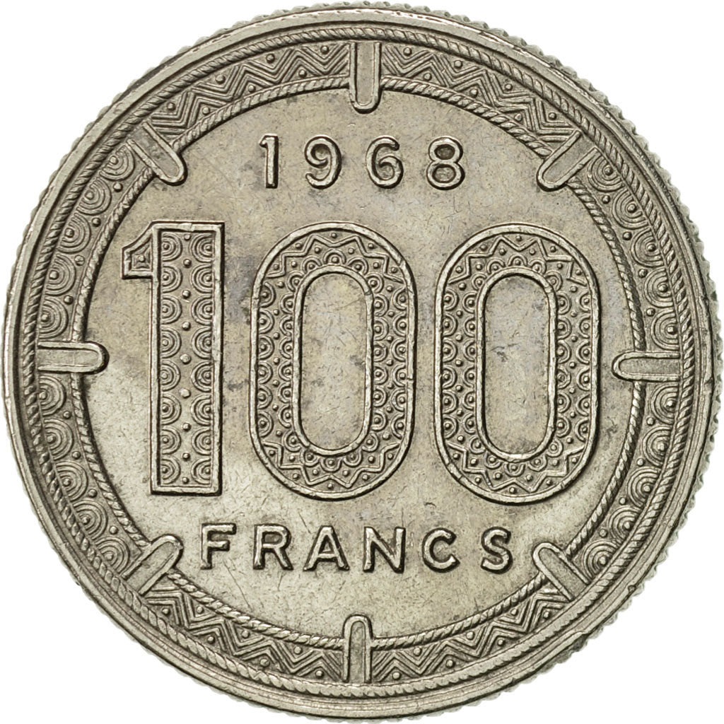 EQUATORIAL AFRICAN STATES, 100 Francs, 1968, Paris, AU(55-58), Nickel, KM:5