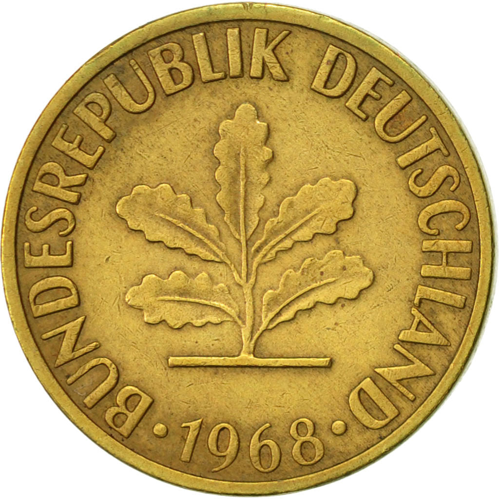 Bundesrepublik Deutschland, 5 Pfennig, 1968, Stuttgart, SS+, Brass Clad Steel