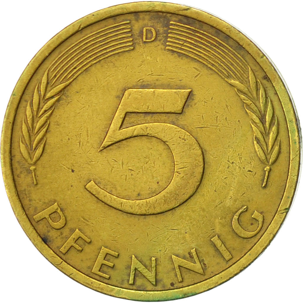 Moneda, ALEMANIA - REPÚBLICA FEDERAL, 5 Pfennig, 1973, Munich, MBC+, Latón