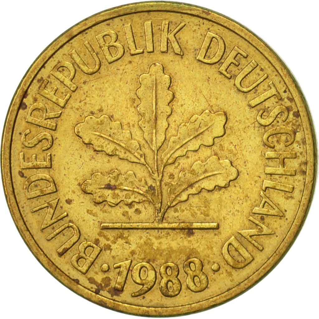 Moneta, Niemcy - RFN, 5 Pfennig, 1988, Hambourg, AU(50-53), Mosiądz powlekany