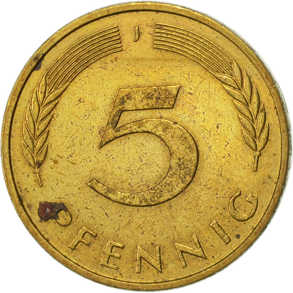 Moneta, Niemcy - RFN, 5 Pfennig, 1988, Hambourg, AU(50-53), Mosiądz powlekany