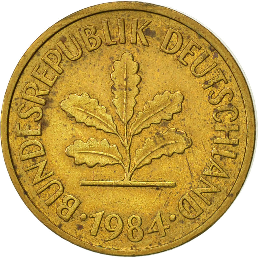 Coin, GERMANY - FEDERAL REPUBLIC, 5 Pfennig, 1984, Hambourg, AU(50-53), Brass