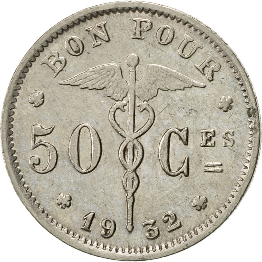 Coin, Belgium, 50 Centimes, 1932, AU(50-53), Nickel, KM:87