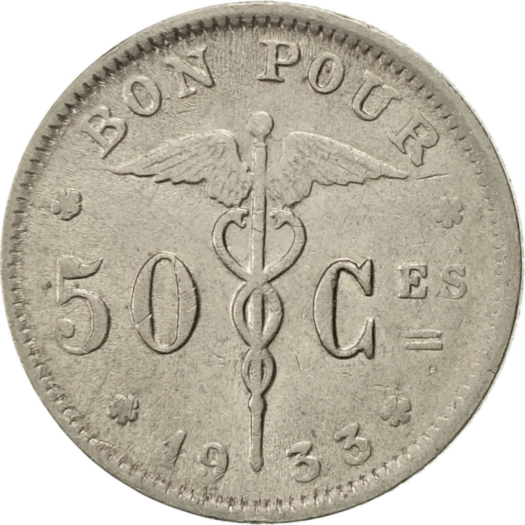Coin, Belgium, 50 Centimes, 1933, AU(50-53), Nickel, KM:87