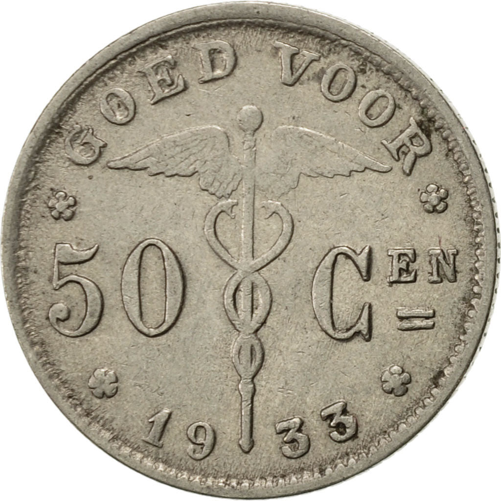 Belgium, 50 Centimes, 1933, EF(40-45), Nickel, KM:88