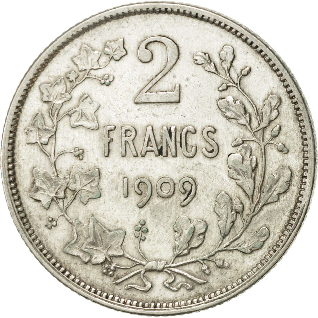 Belgium, 2 Francs, 2 Frank, 1909, EF(40-45), Silver, KM:58.1