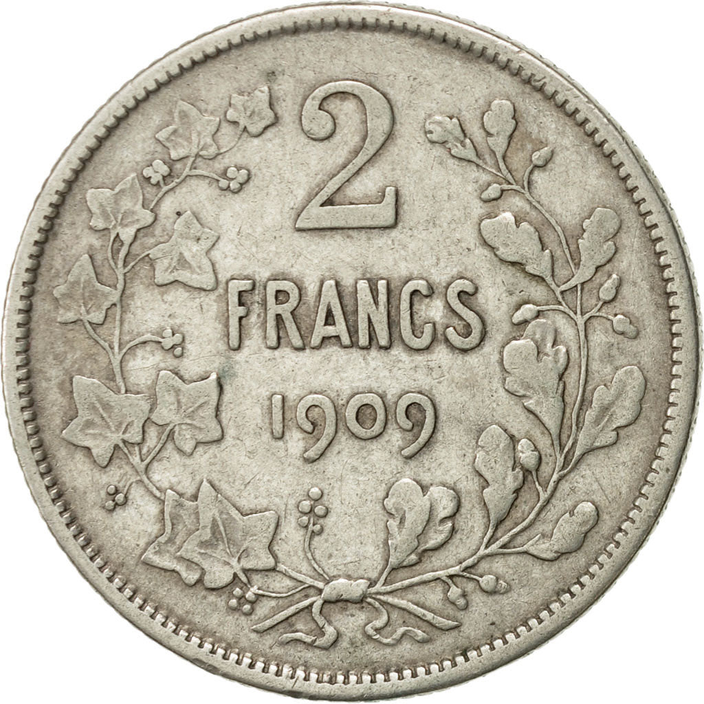 Coin, Belgium, 2 Francs, 2 Frank, 1909, VF(20-25), Silver, KM:58.1