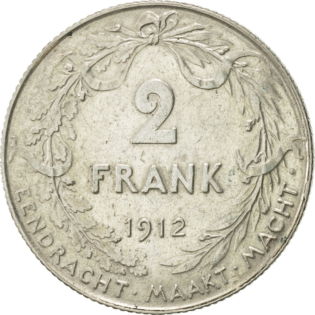 Bélgica, 2 Francs, 2 Frank, 1912, MBC, Plata, KM:75