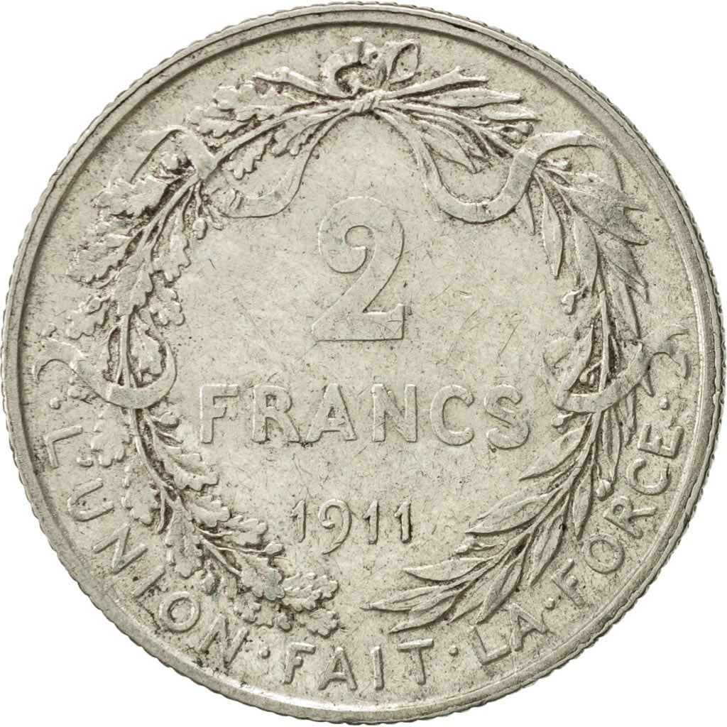 Bélgica, 2 Francs, 2 Frank, 1911, MBC, Plata, KM:74