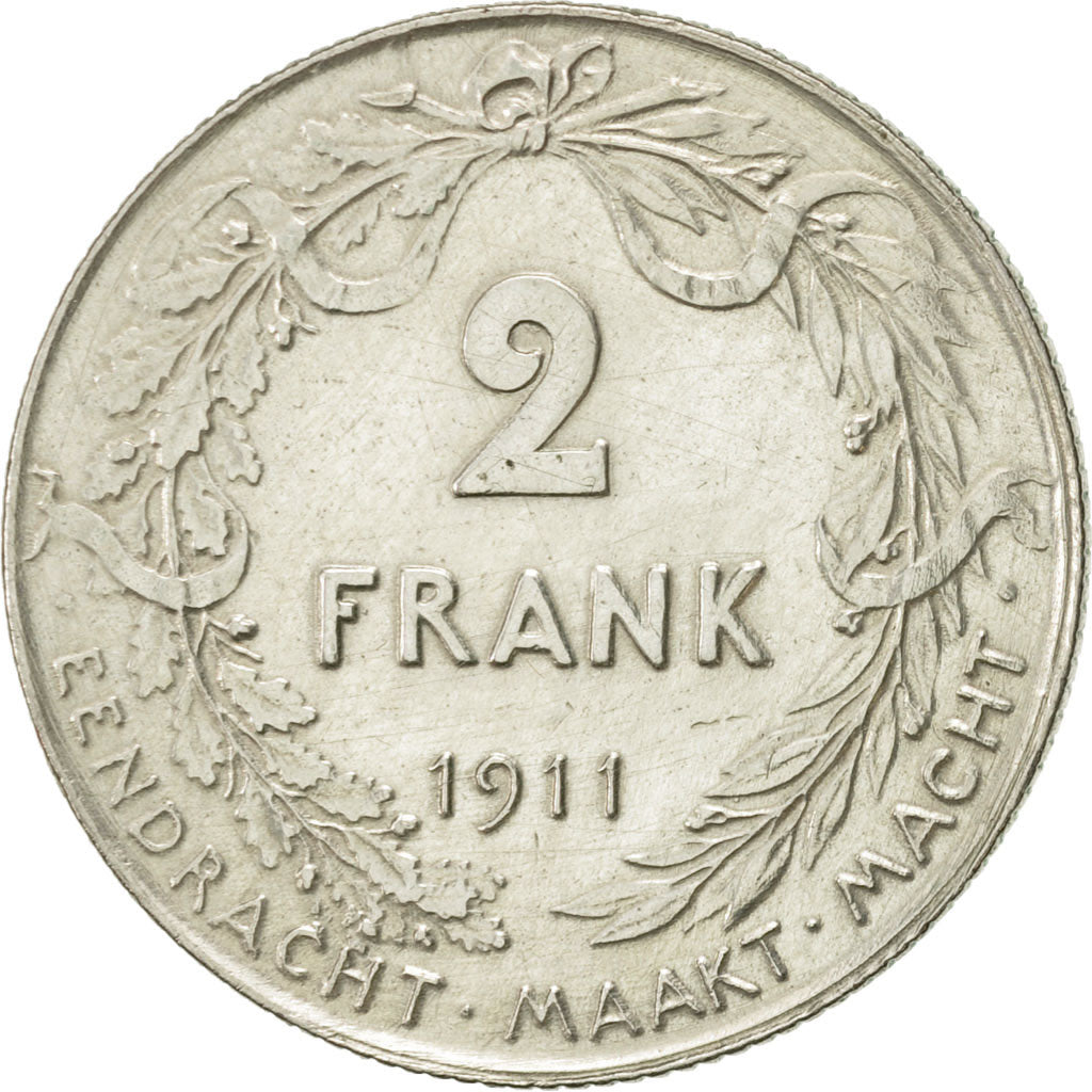 Bélgica, 2 Francs, 2 Frank, 1911, MBC, Plata, KM:75
