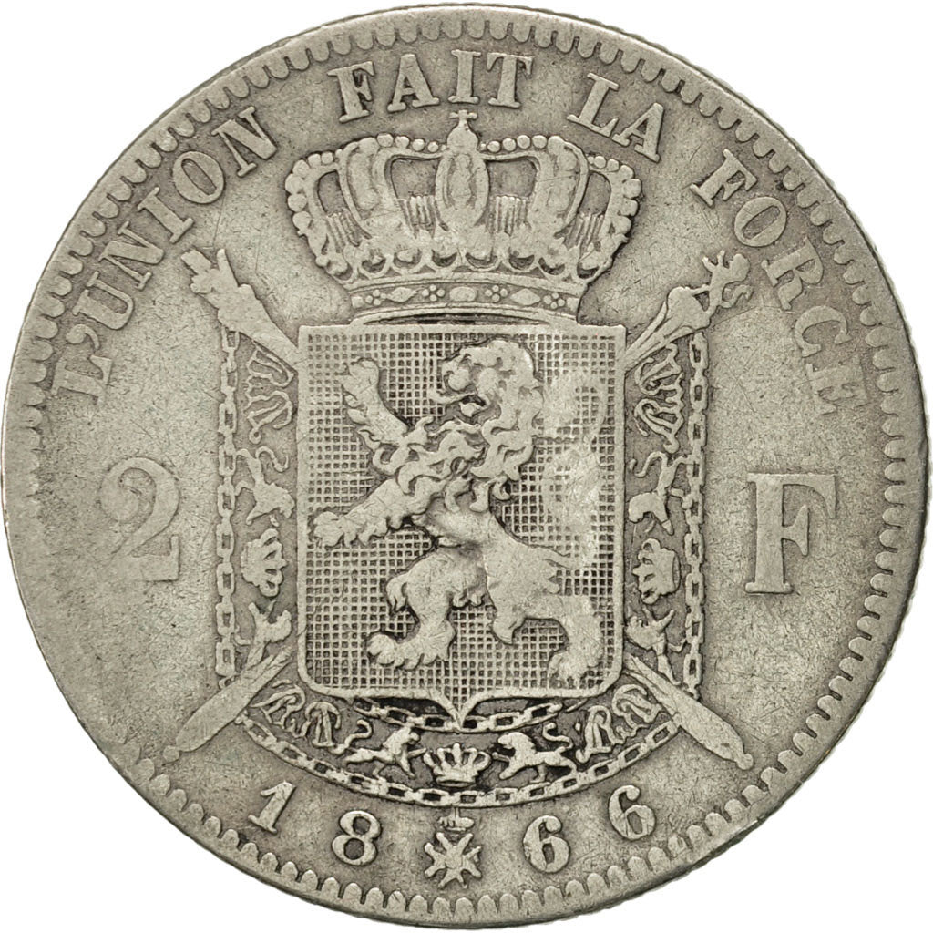 Münze, Belgien, Leopold II, 2 Francs, 2 Frank, 1866, S, Silber, KM:30.1