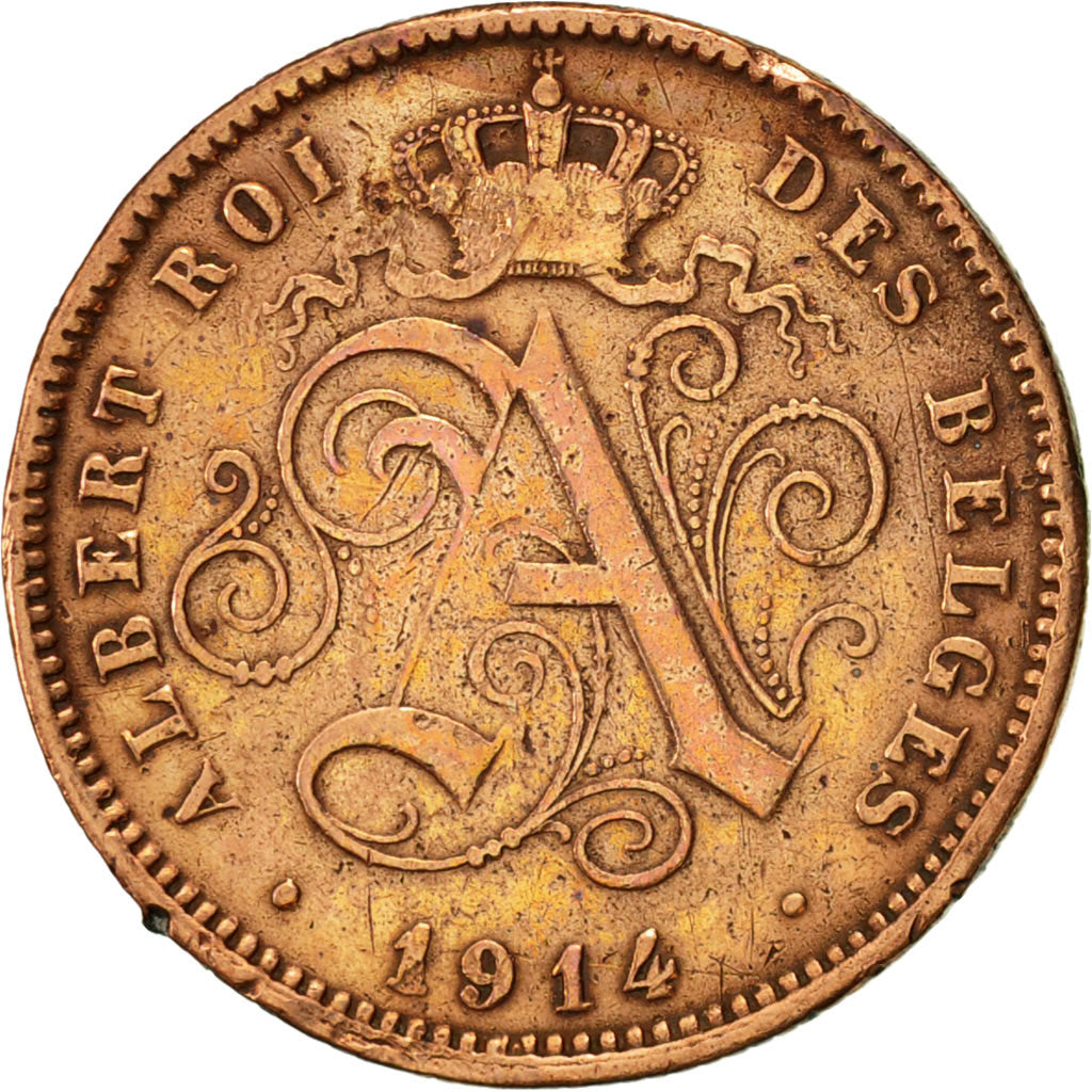 Belgium, Albert I, 2 Centimes, 1914, VF(20-25), Copper, KM:64