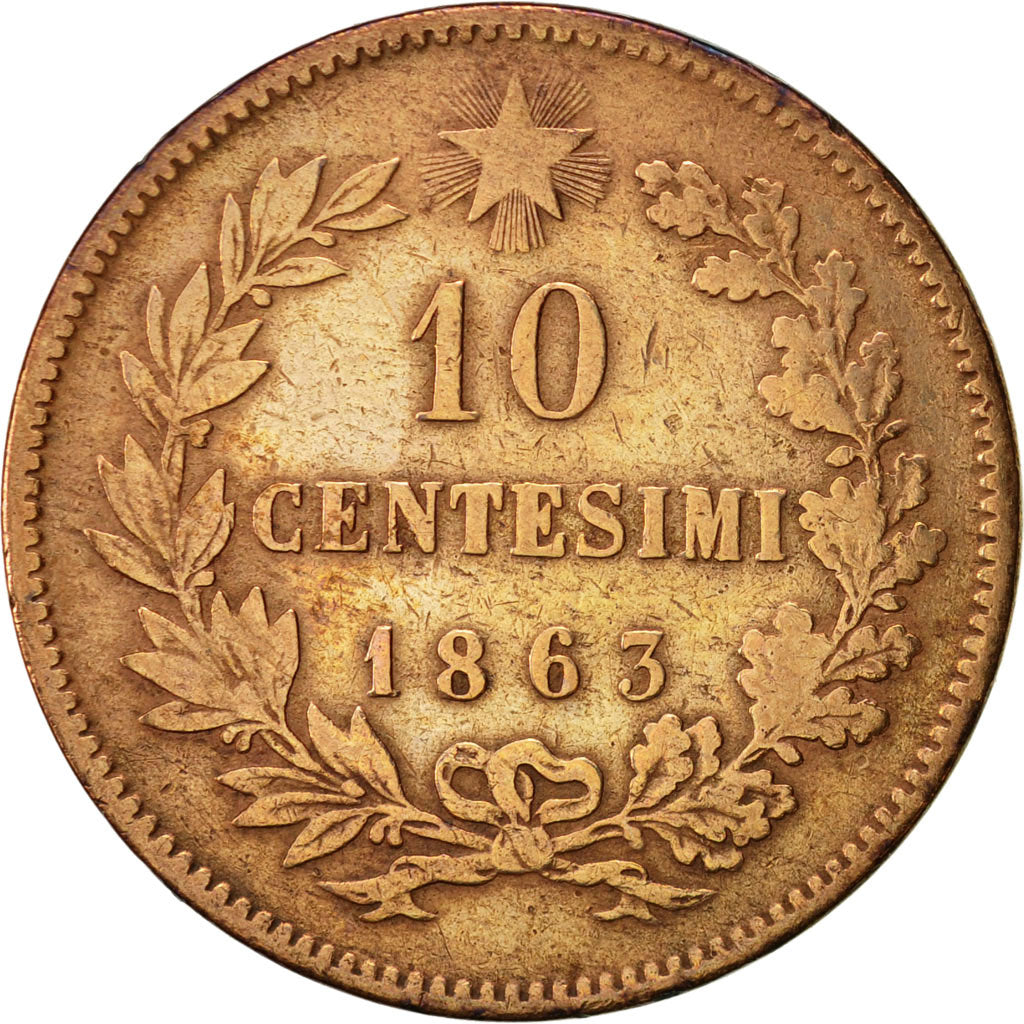 Monnaie, Italie, Vittorio Emanuele II, 10 Centesimi, 1863, TB, Cuivre, KM:11.2