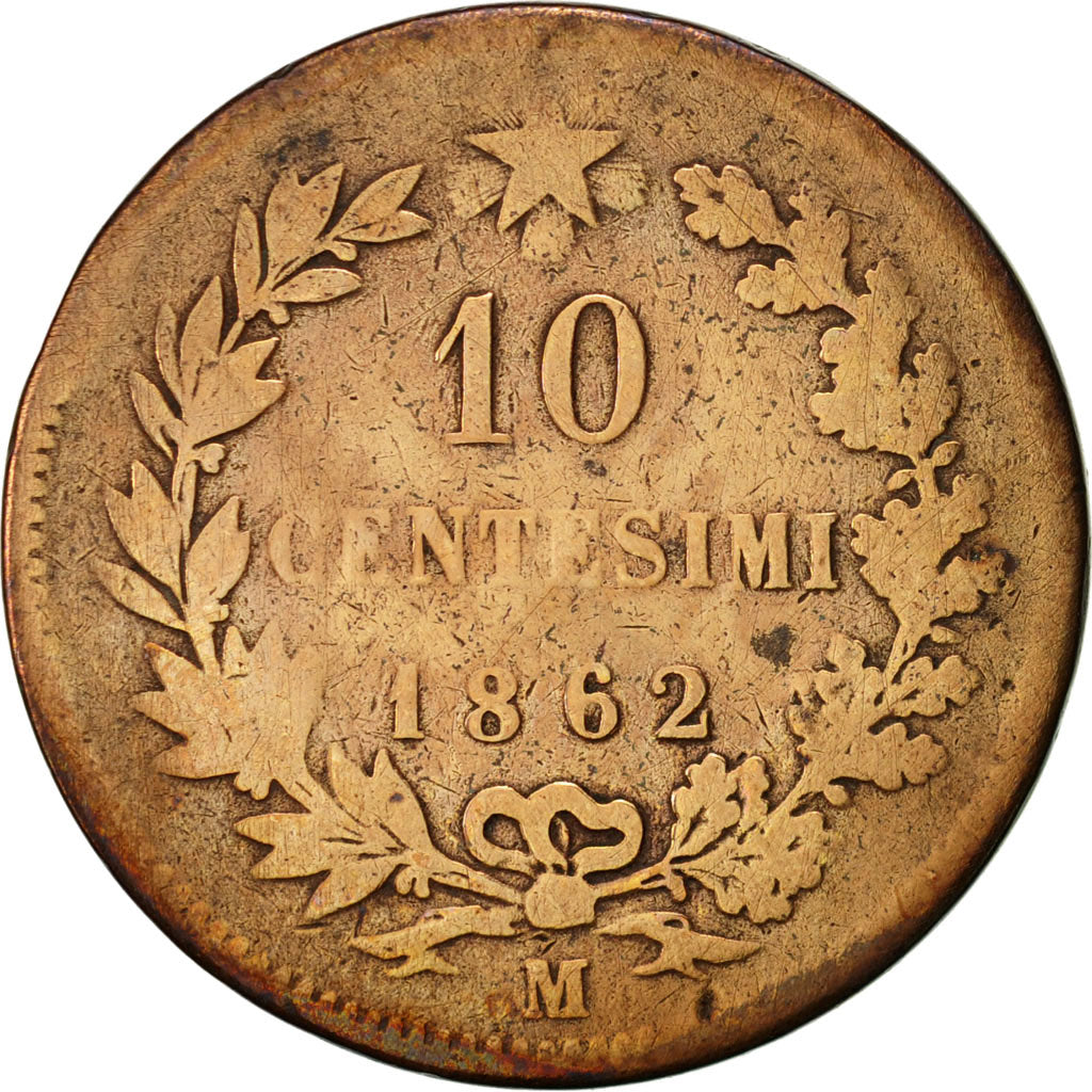Moneta, Włochy, Vittorio Emanuele II, 10 Centesimi, 1862, Milan, VF(20-25)