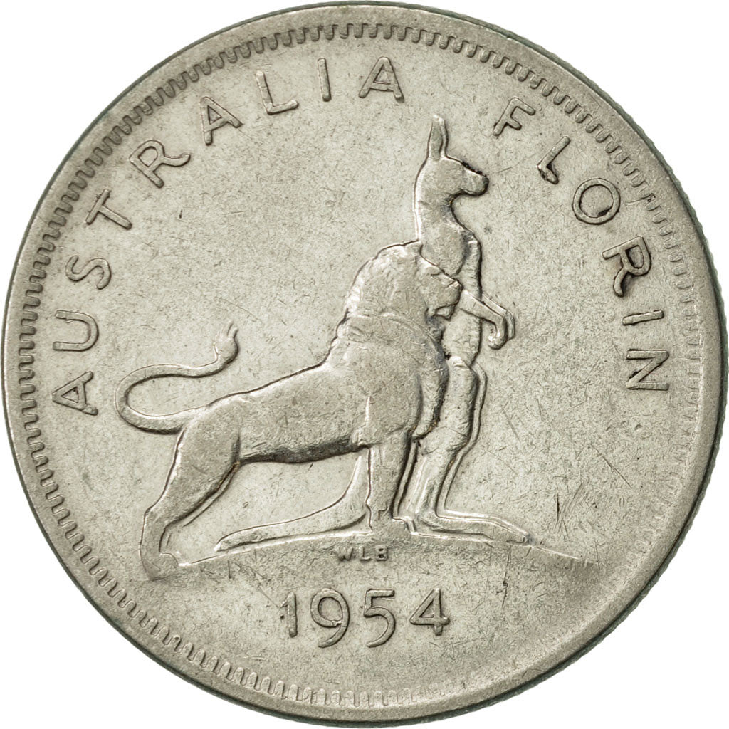 Coin, Australia, Elizabeth II, Florin, 1954, Melbourne, EF(40-45), Silver, KM:55