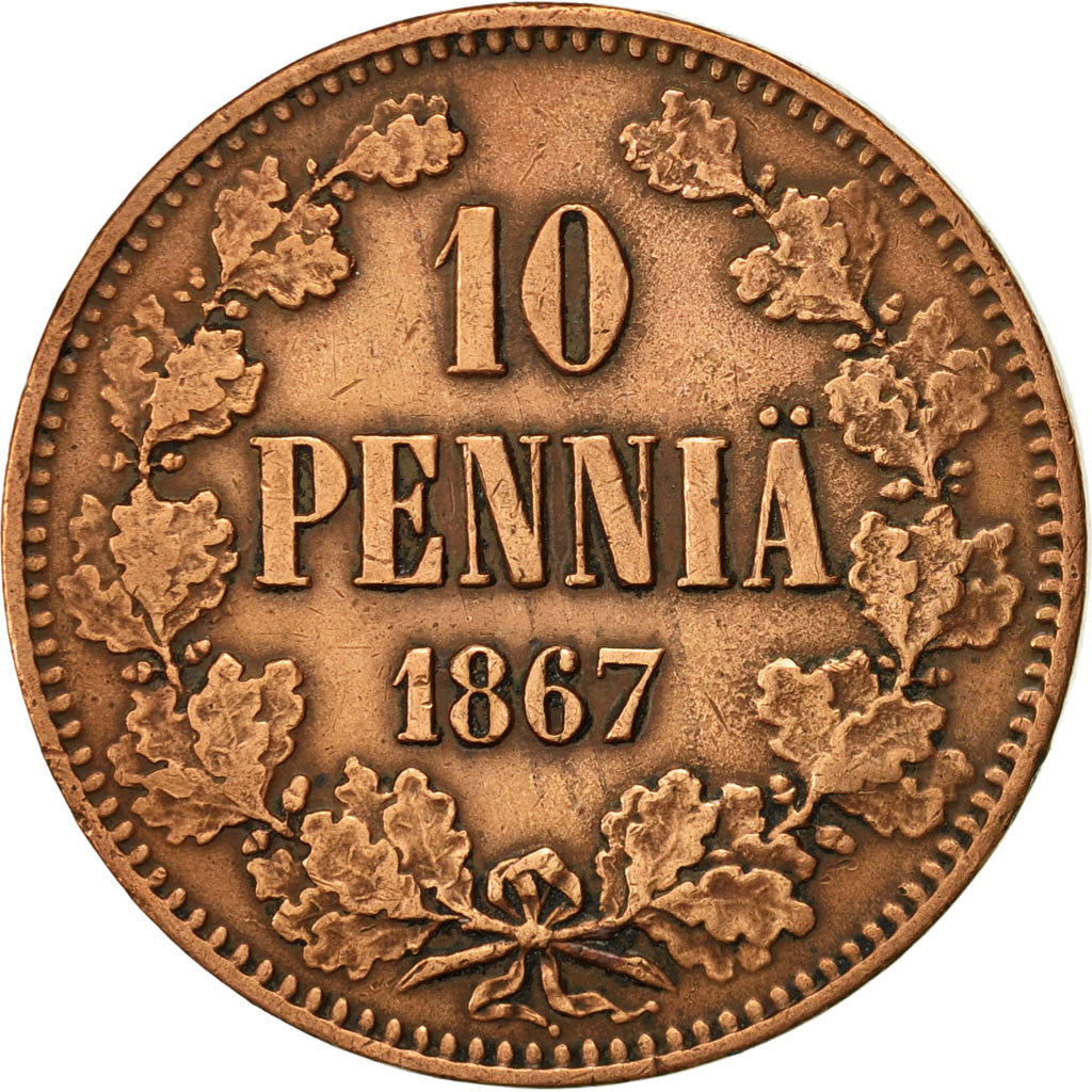 Münze, Finnland, Alexander II, 10 Pennia, 1867, SS, Kupfer, KM:5.1