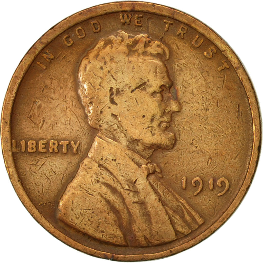 Coin, United States, Lincoln Cent, Cent, 1919, U.S. Mint, Philadelphia