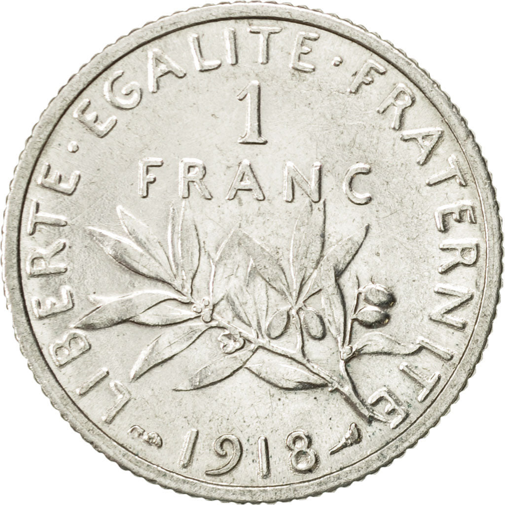 Francia, Semeuse, Franc, 1918, Paris, MBC+, Plata, KM:844.1, Gadoury:467