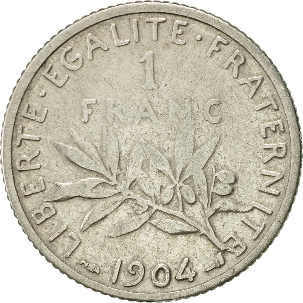 Coin, France, Semeuse, Franc, 1904, Paris, VF(20-25), Silver, KM:844.1