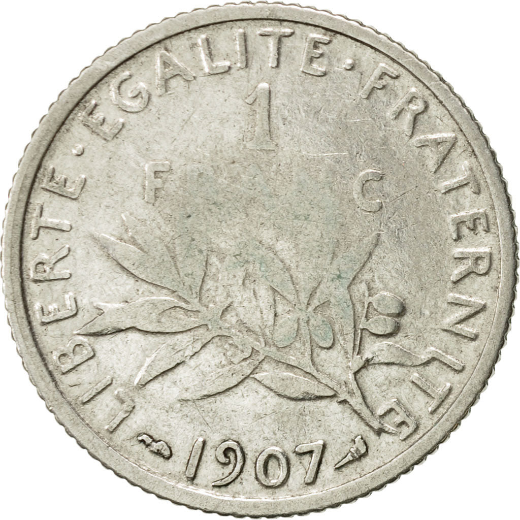 Coin, France, Semeuse, Franc, 1907, Paris, VF(20-25), Silver, KM:844.1