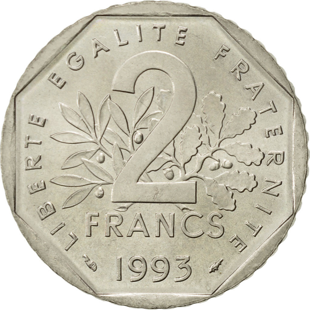 Coin, France, Semeuse, 2 Francs, 1993, Paris, AU(55-58), Nickel, KM:942.2