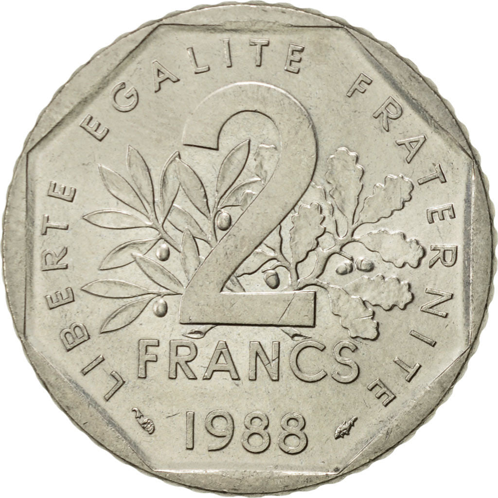 Munten, Frankrijk, Semeuse, 2 Francs, 1988, Paris, PR, Nickel, KM:942.1