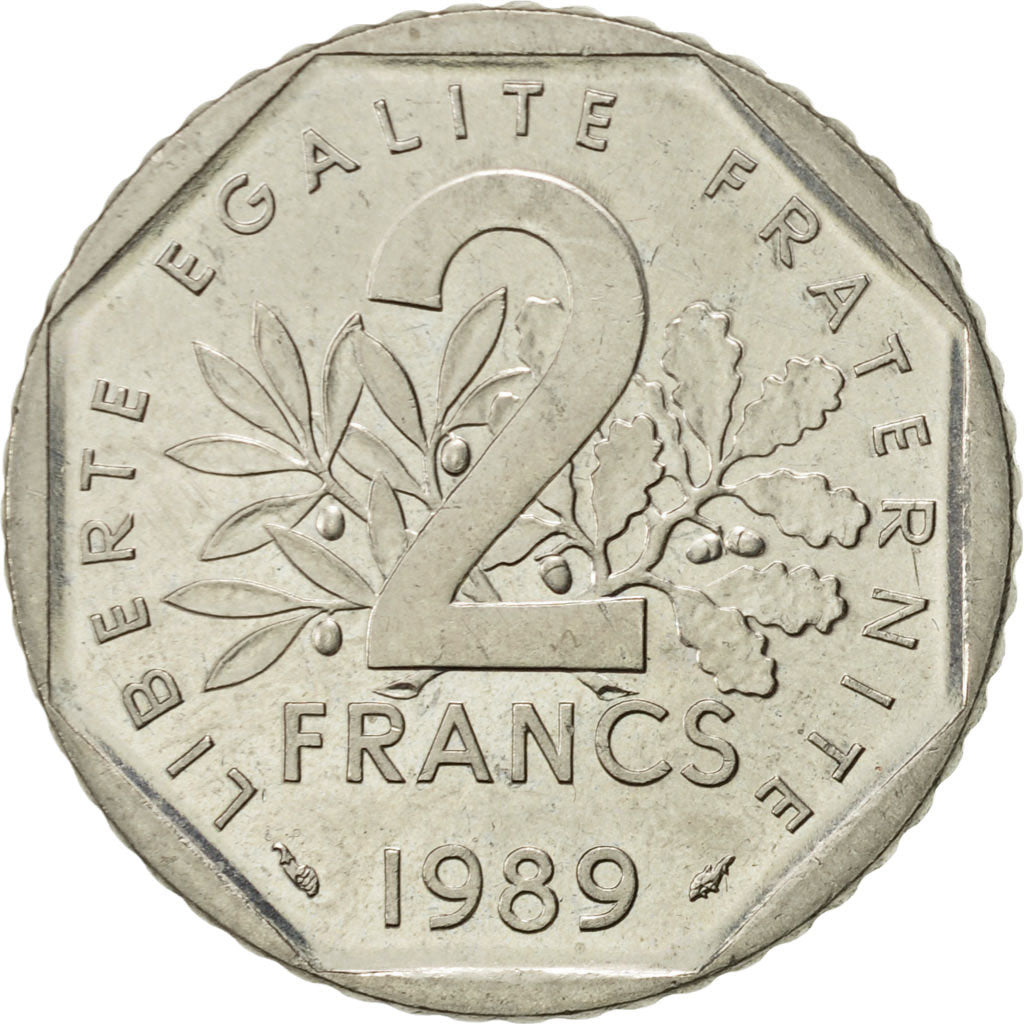 Coin, France, Semeuse, 2 Francs, 1989, Paris, AU(55-58), Nickel, KM:942.1