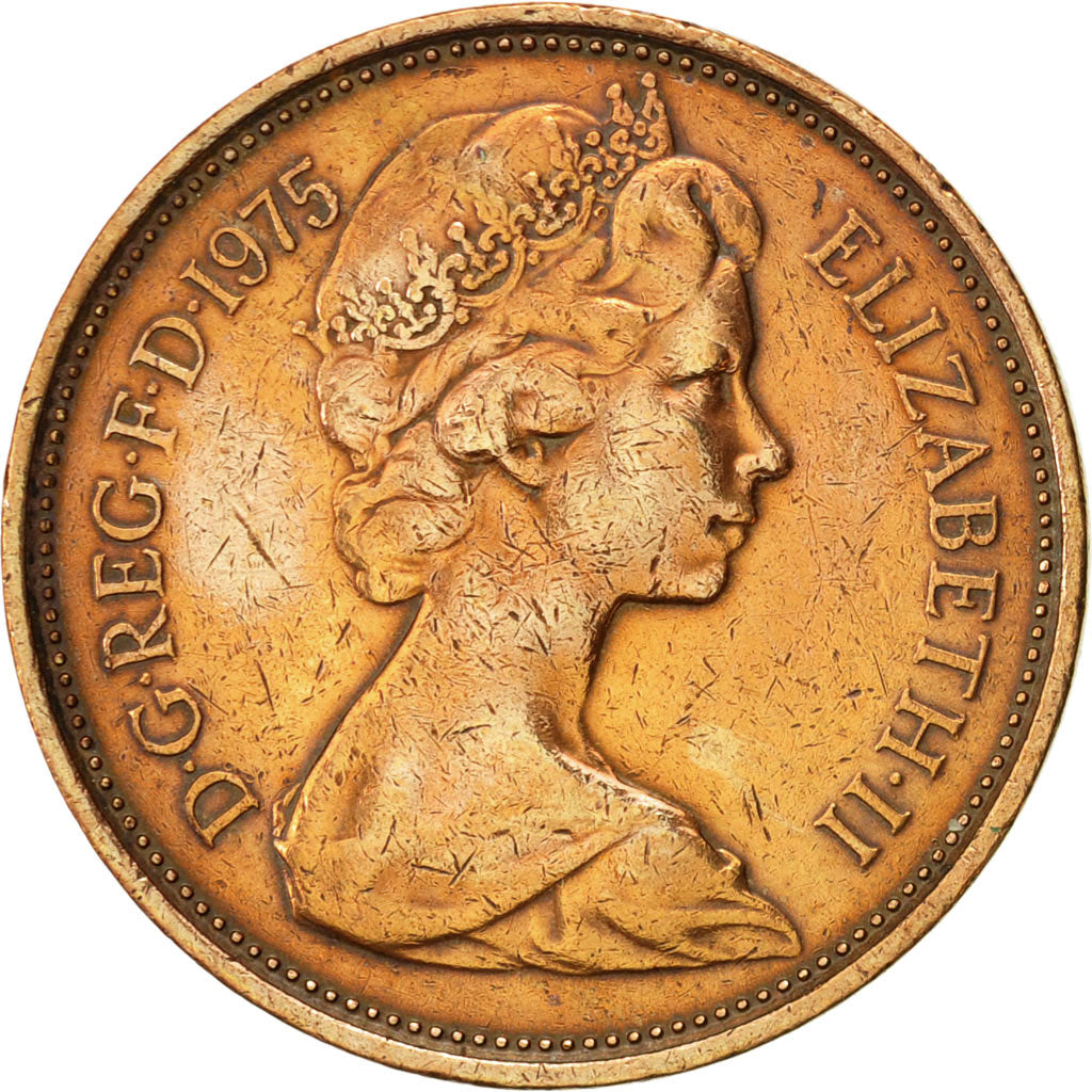 Monnaie, Grande-Bretagne, Elizabeth II, 2 New Pence, 1975, TTB, Bronze, KM:916