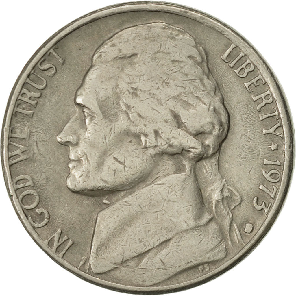 Coin, United States, Jefferson Nickel, 5 Cents, 1973, U.S. Mint, Denver