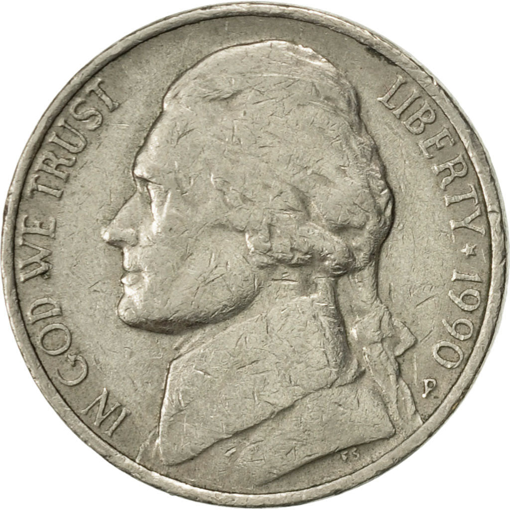 Coin, United States, Jefferson Nickel, 5 Cents, 1990, U.S. Mint, Philadelphia
