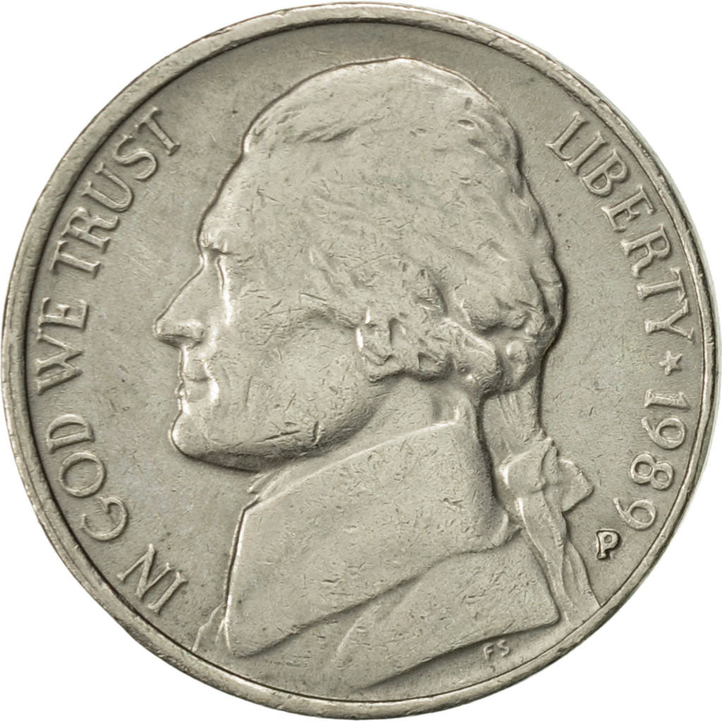 Monnaie, États-Unis, Jefferson Nickel, 5 Cents, 1989, U.S. Mint, Philadelphie