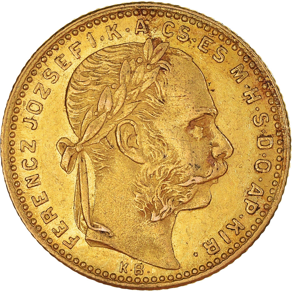 Munten, Hongarije, Franz Joseph I, 8 Forint 20 Francs, 1884, Kremnitz, ZF+