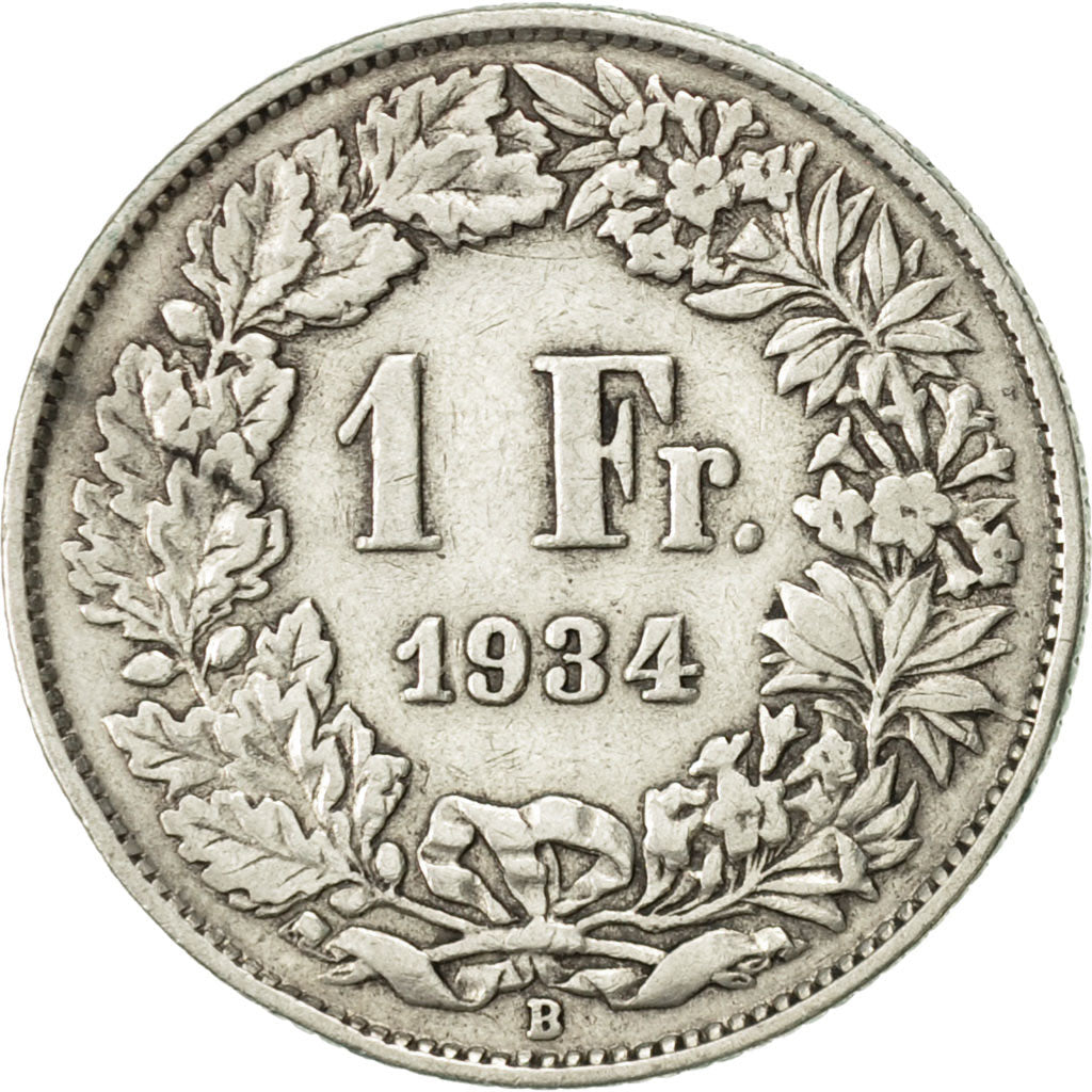 Switzerland, Franc, 1934, Bern, VF(30-35), Silver, KM:24