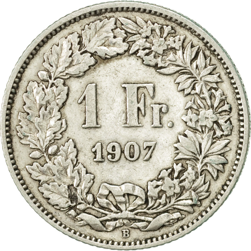 Moneda, Suiza, Franc, 1907, Bern, MBC, Plata, KM:24